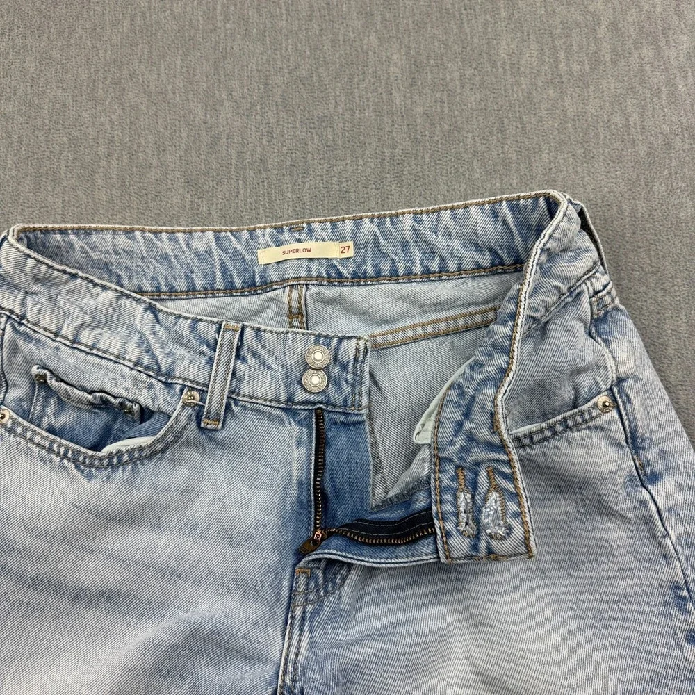 Levis Jeans Women 27X31 Blue Superlow Baggy Wide Leg Relax Light Wash Denim Y2K